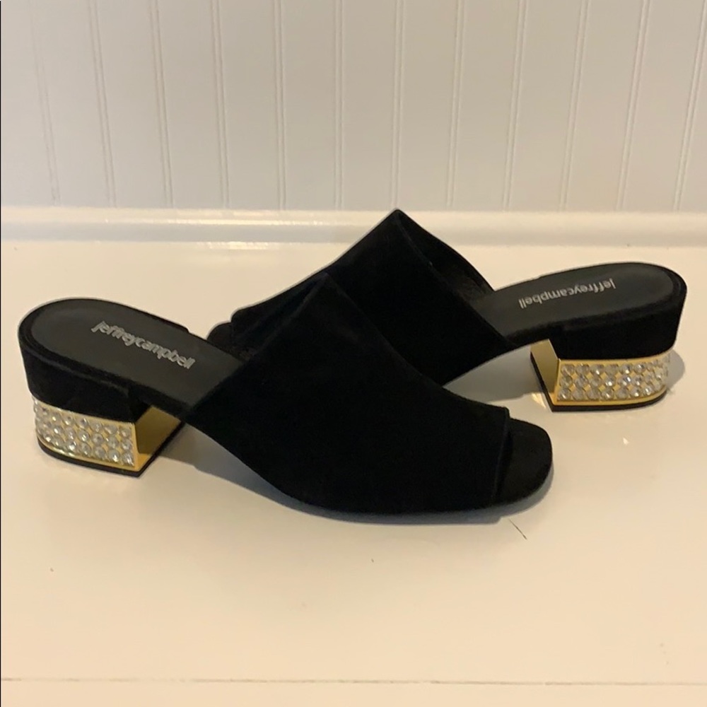 Jeffrey Campbell suede bejeweled slides